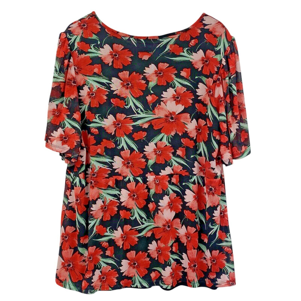 A Love Story Women 2X Floral Babydoll Blouse Lightweight Short Sleeve Lined Boho - Picture 4 of 10
